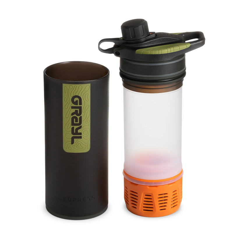 Grayl Geopress Purifier Cartridge Orange with bottle