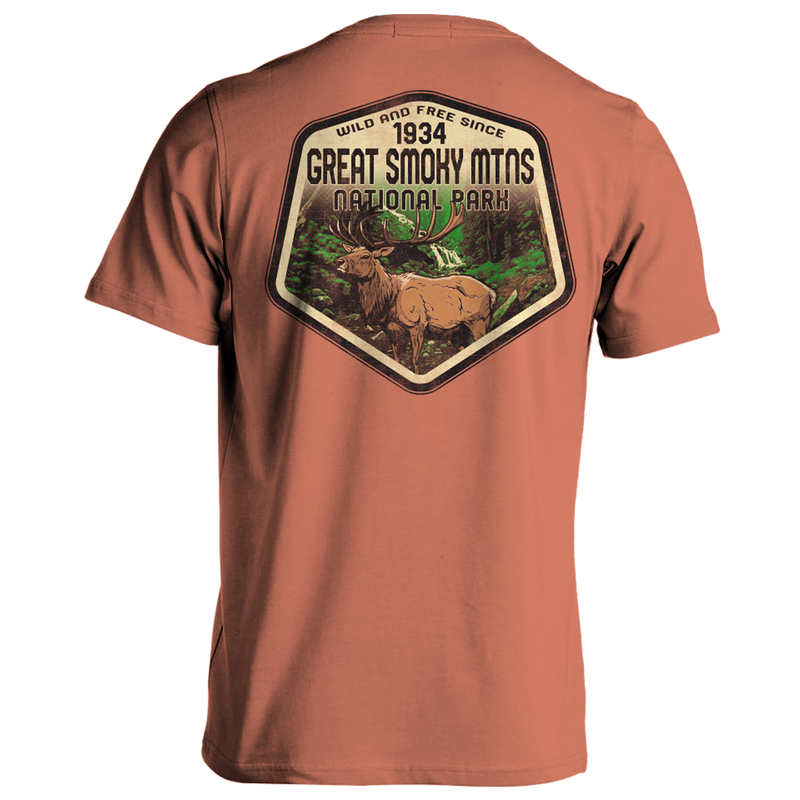 Great Smoky Mountains National Park - Wild and Free Ancestor Elk Shirt Terra Cotta Back