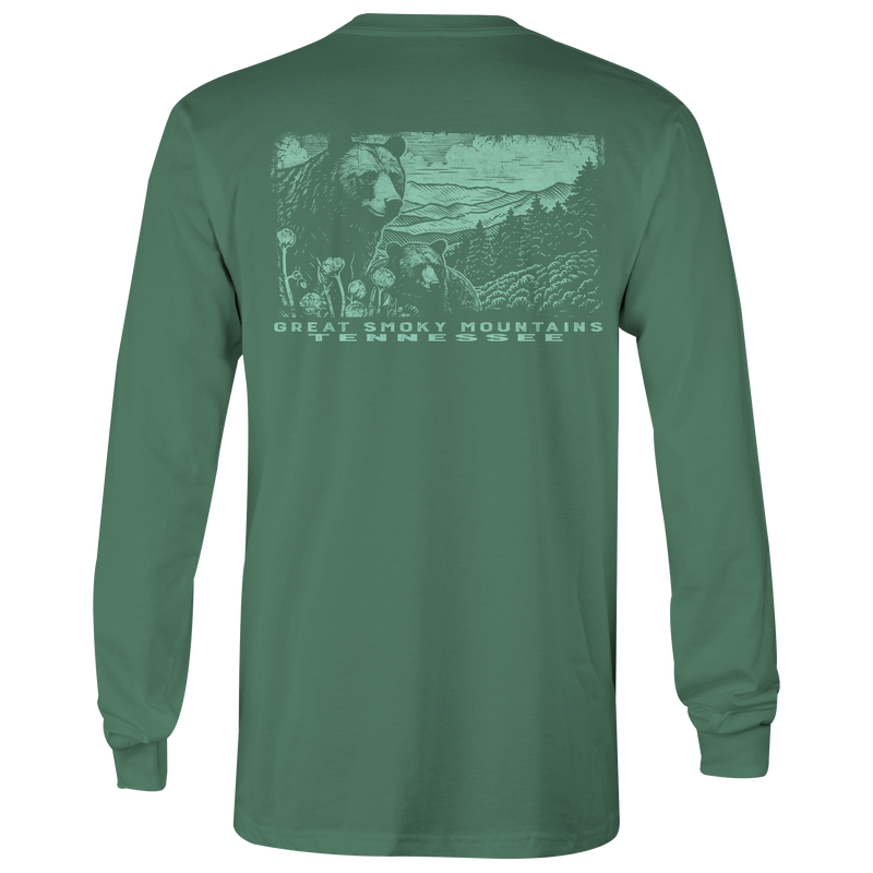 Great Smoky Mountains TN Black Bears Long Sleeve Tee Blue Spruce