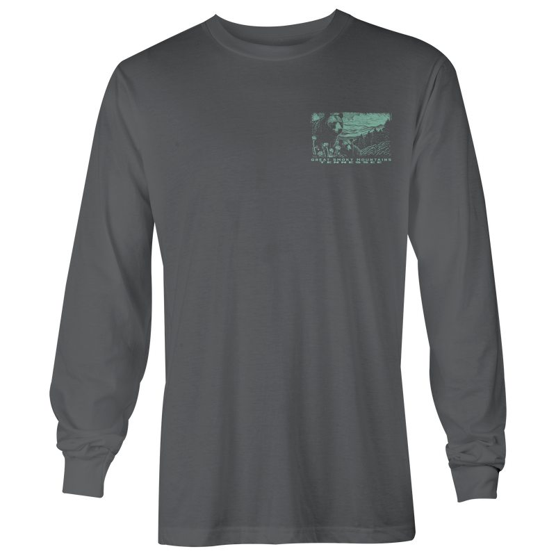 Great Smoky Mountains TN Black Bears Long Sleeve Tee Pepper Front