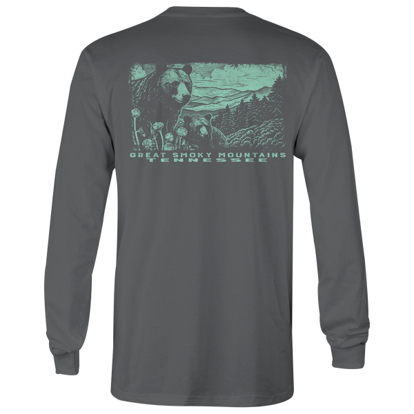 Great Smoky Mountains TN Black Bears Long Sleeve Tee Pepper Back