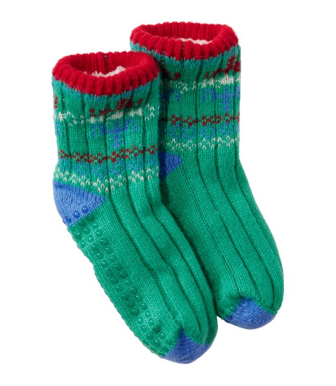 L.L. Bean Kid's Cozy Gripper Sock Emerald Spruce Fairisle