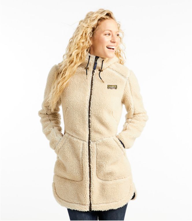 L.L. Bean Women's Mountain Pile Fleece Coat Natural