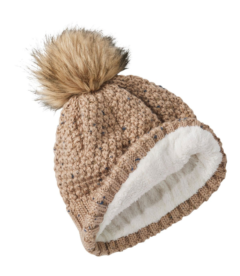 L.L. Bean Women's Wicked Cozy Knit Pom Hat Putty Interior