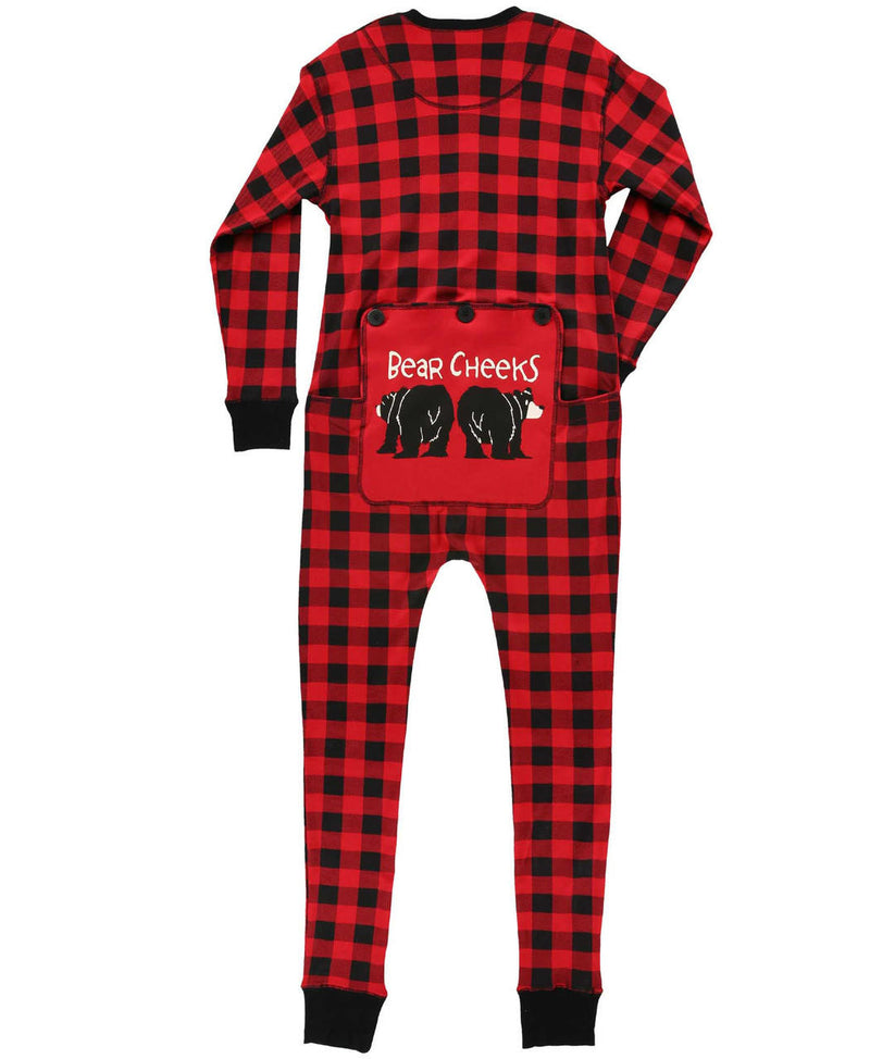 Lazyone Adult Flapjack Onesie Bear Cheek Plaid Back