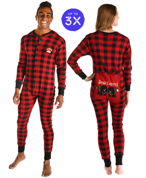 Lazyone Adult Flapjack Onesie Bear Cheek Plaid
