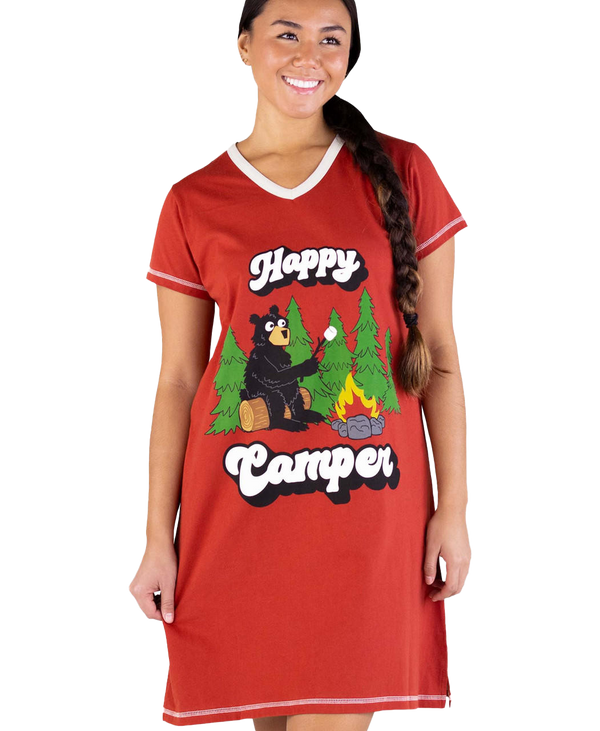 Lazyone Happy Camper Women's Red V-Neck Shirt