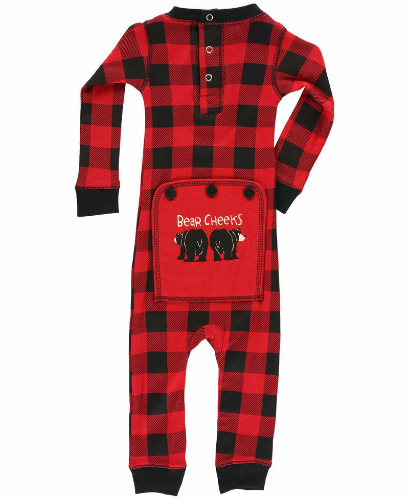 Lazyone Infant Bear Cheeks Plaid Flapjack Onesie Back