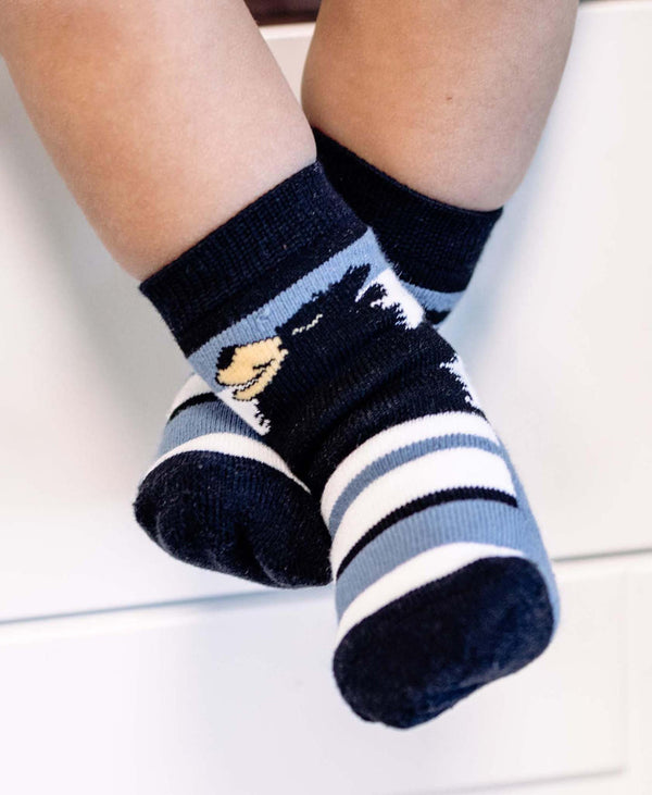 Lazyone Bear Hug Blue Infant Socks On Feet