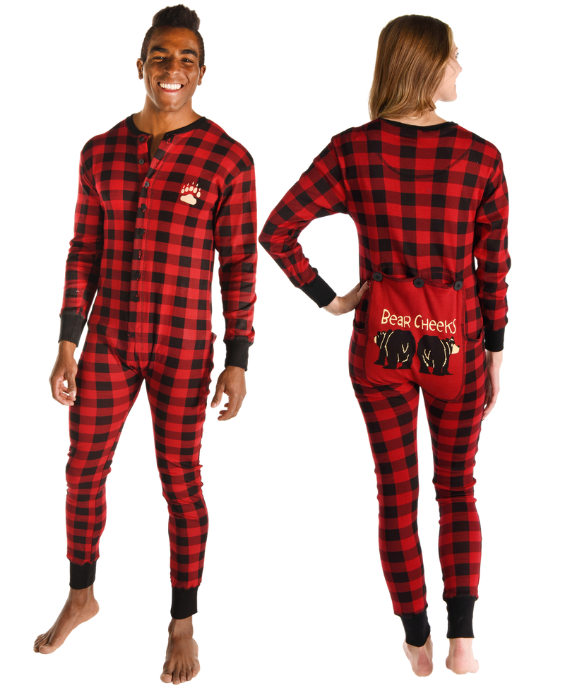 Lazyone Adult Plaid Onesie Flapjack, BEAR CHEEK PLAID