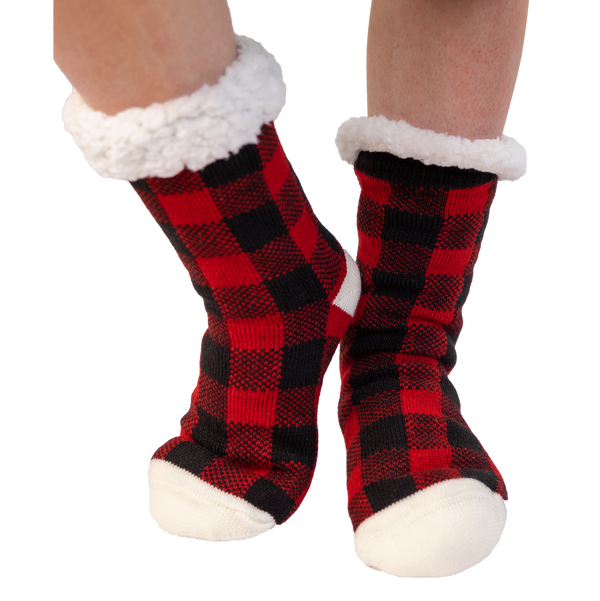 Lazyone Red Plaid Plush Socks