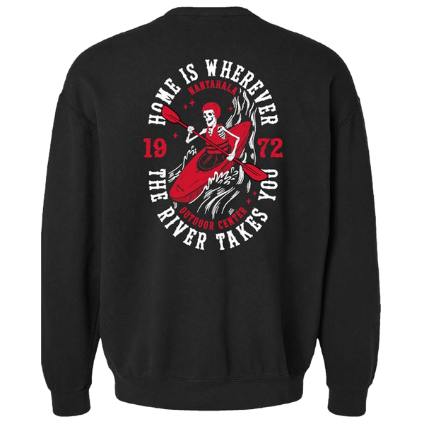 NOC Home Is Wherever The River Takes You Fleece Crew Sweatshirt Black Back