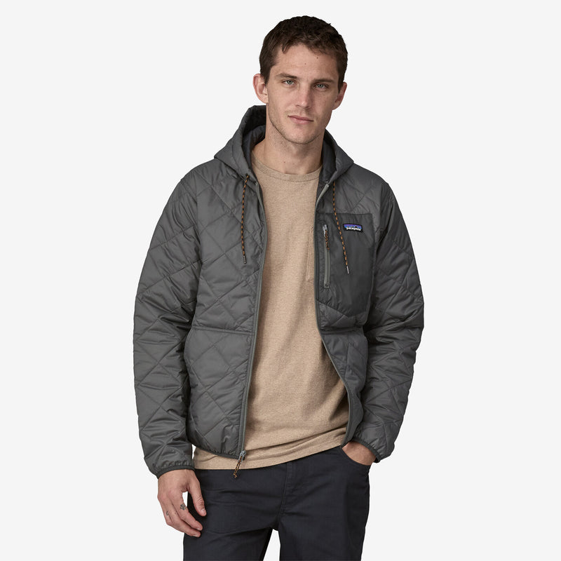 Patagonia Men's Diamond Quilted Bomber Hoody Noble Grey On Model Front