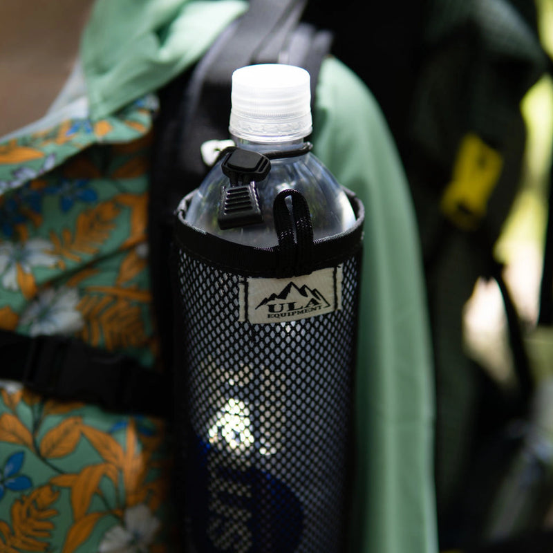 ULA Flow Water Bottle Mesh Sleeve Black On Pack